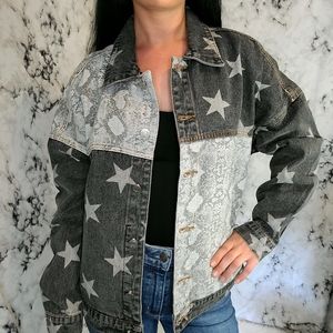 Python and Star Colorblock Black Denim Jacket